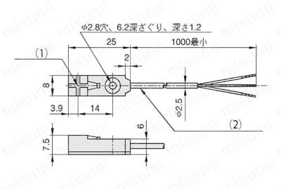 アンプ内蔵小形近接センサ　側面検出タイプ（-S）　回り止めボスなし形　外形図