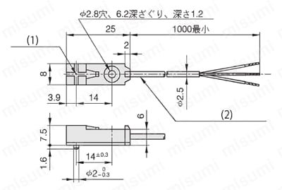 アンプ内蔵小形近接センサ　側面検出タイプ（-S）　回り止めボスあり形　外形図