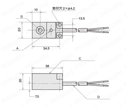 角型直流2線式近接センサ　FL2R-7□6S□外形図