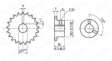 FBN2060B ニバイピッチスプロケット Sローラ用 新JISキー溝仕様　外形図
