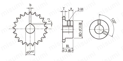 FBN2100B フィニッシュドボアニバイピッチスプロケット Sローラ用 外形図1