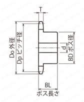 SUS標準ステンレス2042ニバイピッチスプロケット Rローラ用B形 外形図