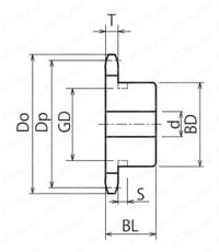 標準2042ニバイピッチスプロケット Rローラ用B形 外形図