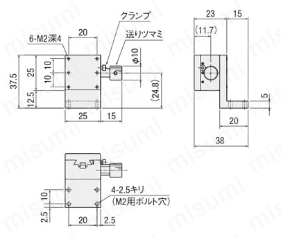 アリ式ステージ ラック&ピニオン（B05） B05-03外形図
