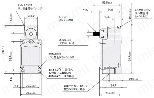 汎用コンパクト形リミットスイッチ 屋外用 基本寸法図