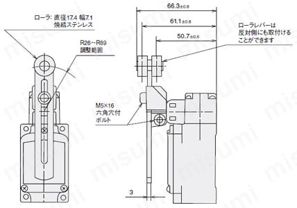 汎用コンパクト形リミットスイッチ 屋外用 取付け寸法図2
