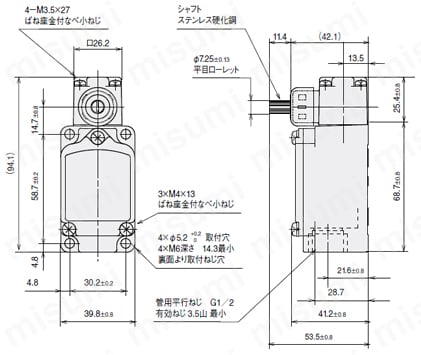 汎用コンパクト形リミットスイッチ 超長寿命 基本寸法図1