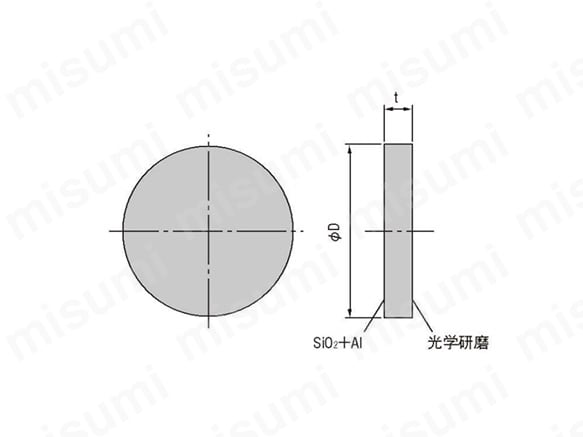 高精度平面アルミ全反射ミラーの外形寸法図