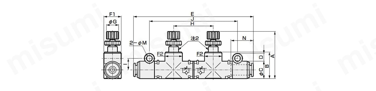 インアウトスピードコントローラ ラインタイプ ワンタッチ継手付 SCD2シリーズ:関連画像