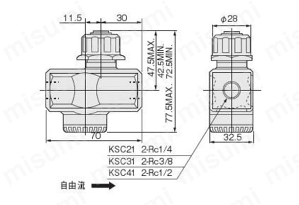 KSC21、KSC31、KSC41の寸法図
