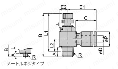 クリーン環境用 スピードコントローラPPタイプ エルボ 外形図01