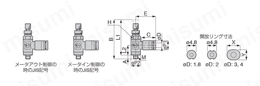 低流量タイプ スピードコントローラ低流量タイプ エルボ 小型エルボ外形図