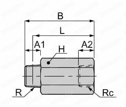 逆止弁 チェックバルブ ブッシュ 樹脂タイプ 外形図01