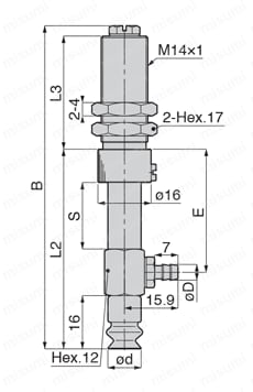 ロングストローク　ベローズタイプ　VPD　バーブ継手タイプ　カバー付 外形図1