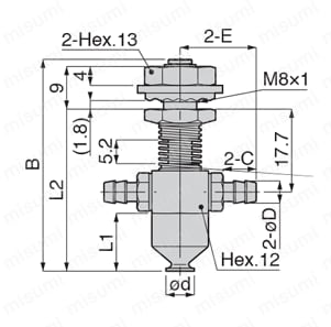 真空パッド ソフトタイプ VPHDW バーブ継手 外形図1