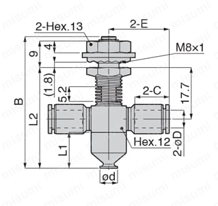 真空パッド ソフトタイプ VPHDW ワンタッチ継手 外形図1