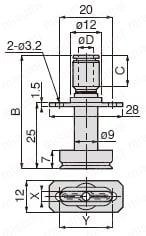 真空パッド 長円タイプ VPAE ワンタッチ継手 VPAE6×10E（5）（6）（9）/VPAE6×20E（5）（6）（9）/VPAE6×30E（5）（6）（9）/VPAE8×20E（5）（6）（9）/VPAE8×30E（5）（6）（9）外形図