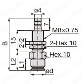 真空パッド スタンダードタイプ VPA バーブ継手タイプ VPA10R（5）-6B（9）/VPA15R(A)（5）-6B（9）外形図