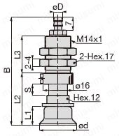 真空パッド スタンダードタイプ VPC バーブ継手タイプ VPC20（3）R(A)（5）（6）（9）/VPC25（3）R(A)（5）（6）（9）/VPC30（3）R(A)（5）（6）（9）/VPC40（3）R(A)（5）（6）（9）/VPC50（3）R(A)（5）（6）（9）外形図