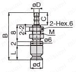 真空パッド スタンダード小型タイプ VPMA バーブ継手 VPMA6R（5）（6）（9）/VPMA8R（5）（6）（9）外形図