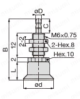 真空パッド スタンダード小型タイプ VPMA バーブ継手 VPMA10R（5）（6）（9）/VPMA15R(A)（5）（6）（9）外形図