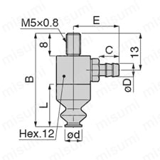 真空パッド ソフトベローズタイプ VPHE バーブ継手 外形図1