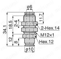 真空パッド 滑り止めタイプ VPA ワンタッチ継手 外形図1