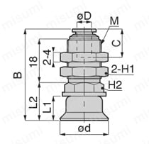 真空パッド 滑り止めタイプ VPA ワンタッチ継手 外形図2
