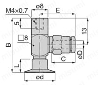 真空パッド 薄物用タイプ VPB ワンタッチ継手 外形図