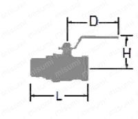 黄銅製汎用400型ボールバルブおねじ×めねじ 外形図