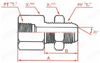 PT接続PF30°FCS メス隔壁締付コネクター 外形図