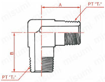 PT接続ねじ込み式 オス90°エルボ 外形図