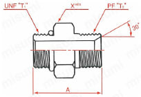 SAE"O"リングボス接続PF30°MIS オスコネクター 外形図