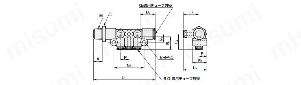 GWMF□-□-Wの寸法図