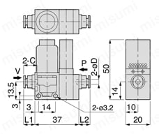 真空発生器VG フィルタ内蔵タイプ 外形図