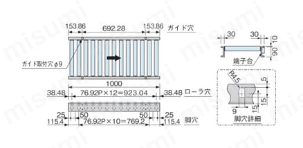 モータローラコンベヤ アキュムタイプ 径φ42.7 × 幅305-690 （WPA型） 外形図4