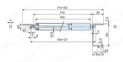 ステンレス製ローラ単体（コンベヤ用ローラ） 径φ18×幅90-390（ES型） 外形図