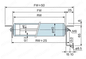 樹脂製ローラ単体 (ｺﾝﾍﾞﾔ用ﾛｰﾗ) 径φ40 × 幅240-390 (BRA型
