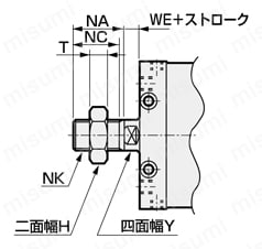省スペース形偏平シリンダコンパクト・デミFCHシリーズ ロッド先端おねじ外形寸法図(オプション記号N)