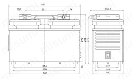ダイアフラム型ドライ真空ポンプ DA-121D 外形図01