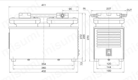 ダイアフラム型ドライ真空ポンプ DA-241S 外形図01
