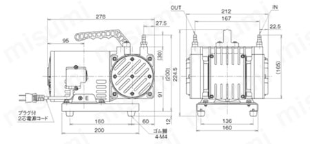 ダイアフラム型ドライ真空ポンプ DA-30D 外形図01