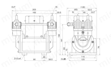 ダイアフラム型ドライ真空ポンプ DA-30S 外形図01