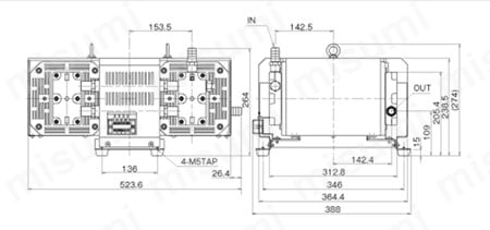 ダイアフラム型ドライ真空ポンプ DAL-361S 外形図01