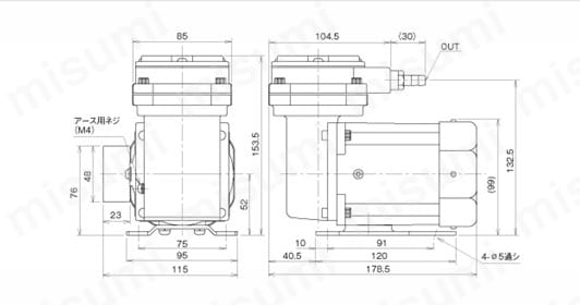 ダイアフラム型ドライ真空ポンプ DAP-15 外形図01
