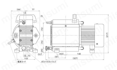 ダイアフラム型ドライ真空ポンプ DAU-20 外形図01