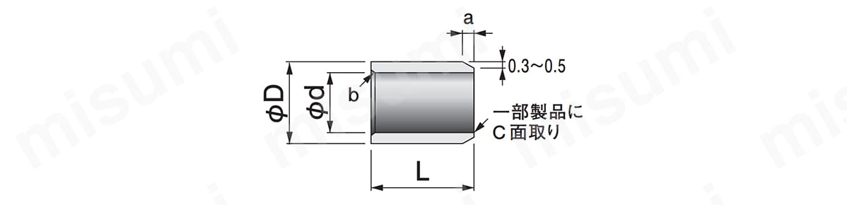 #80 ブッシュ（80B）の寸法図（一部製品にc面取り）