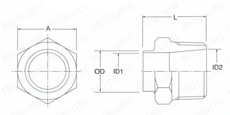 溶接式管用ネジアダプタ 外形図1