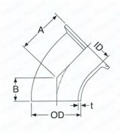 ヘルール×溶接45°エルボベンド 外形図1
