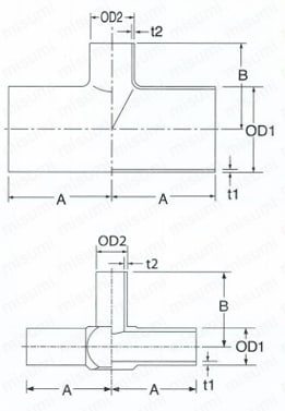 溶接式異径チーズ 外形図1